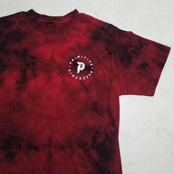Primitive Skate Since 2008 Tie Dye Red Double Sided Graphic Shirt Small EUC - Picture 1 of 8